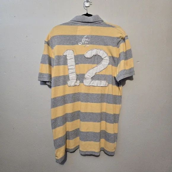 Vtg 90s Y2K American Eagle Polo Shirt Mens XL Yellow Stripes Patch Preppy Grunge - Picture 7 of 14